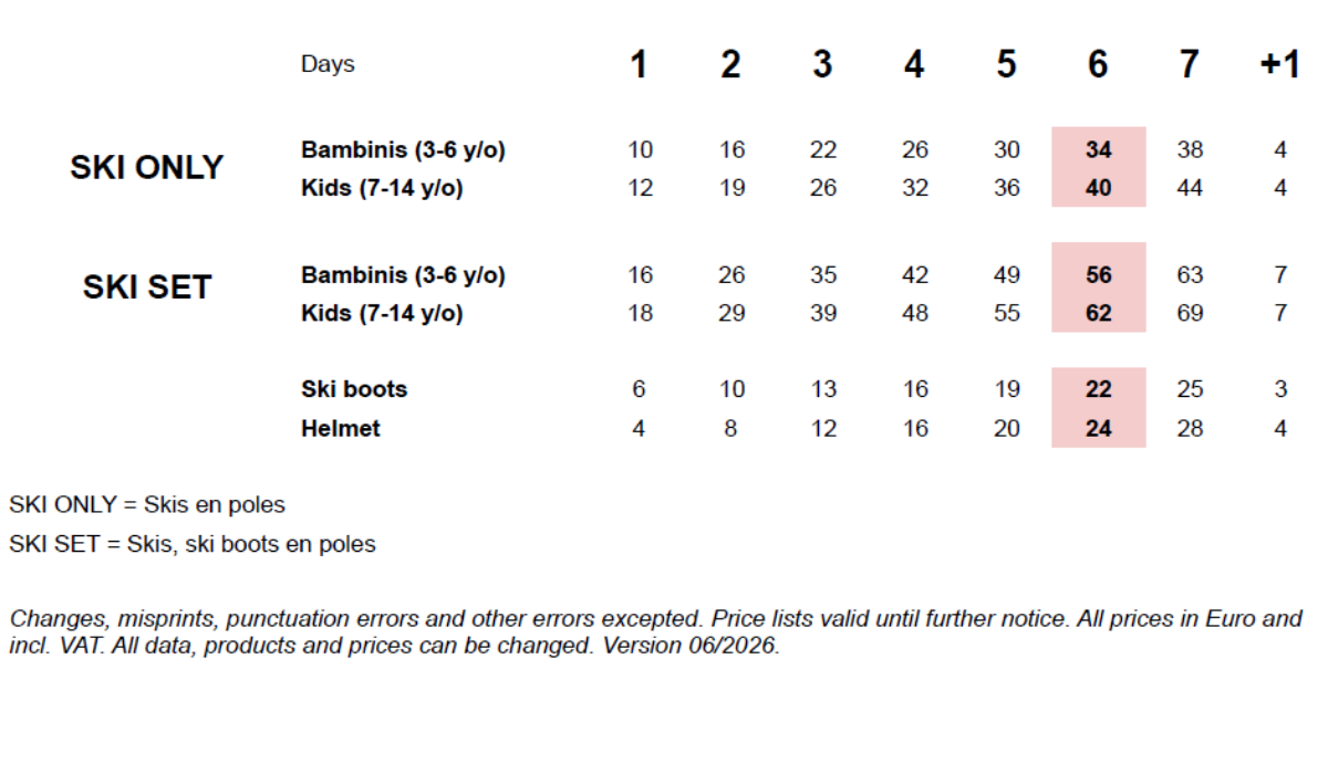 Prices prices ski rental westendorf